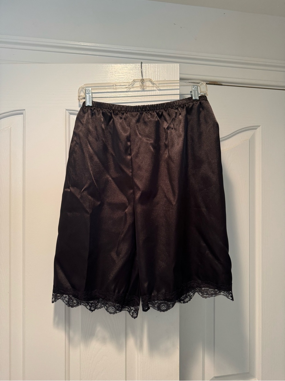 Black Satin Lace-Trim Half Slip Shorts